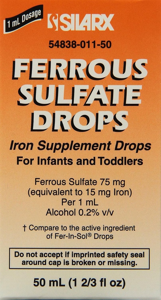 Sulfate de fer 15mg/ml Supplément gouttes 50ml Boîte de 3 bouteilles