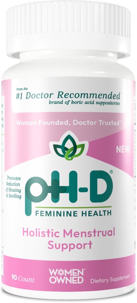 pH-D Soutien à la santé féminine - Soutien menstruel holistique - Supplément oral avec Calcium, Magnésium, Camomille et Cohosh Noir - 90 Comte