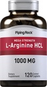 Piping Rock L-Arginine HCl 1000 mg , 120 Caplets , Supplément pour hommes et femmes Mega Strength , Végétarien, Non-OGM, Sans gluten