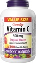 Webber Naturals Vitamine C, 300 comprimés d'arôme de bière tropicale à croquer, 500 mg de vitamine C par comprimé, os, dents, immunosupport et antioxydant, non OGM, produits laitiers et sans gluten
