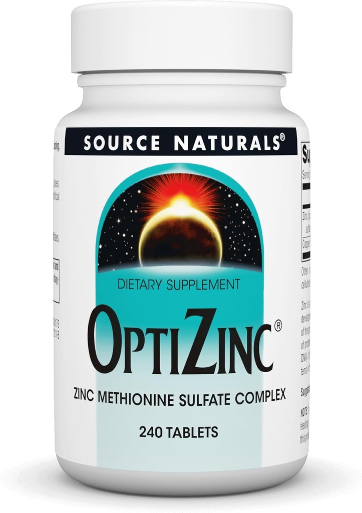 Source Naturals OptiZinc Zinc Complexe de sulfate de méthionine et supplément alimentaire - 240 comprimés