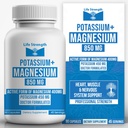 Supplément Complexe Magnésium Potassium Life Strength - 90 Capsules - Soutien Magnésium Haute Absorption Santé vasculaire & Crampe des jambes