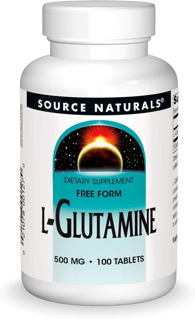 Source Naturals L-Glutamine, Free Form Amino Acid That Supports Metabolic Energy*, 500mg - 100 Tablets