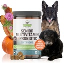 Strawfield Animaux de compagnie Multivitamine senior + Probiotiques pour chiens avec le chardon de lait Supplément de soutien conjoint pour chiens Bacon Flavor 120 Chews doux