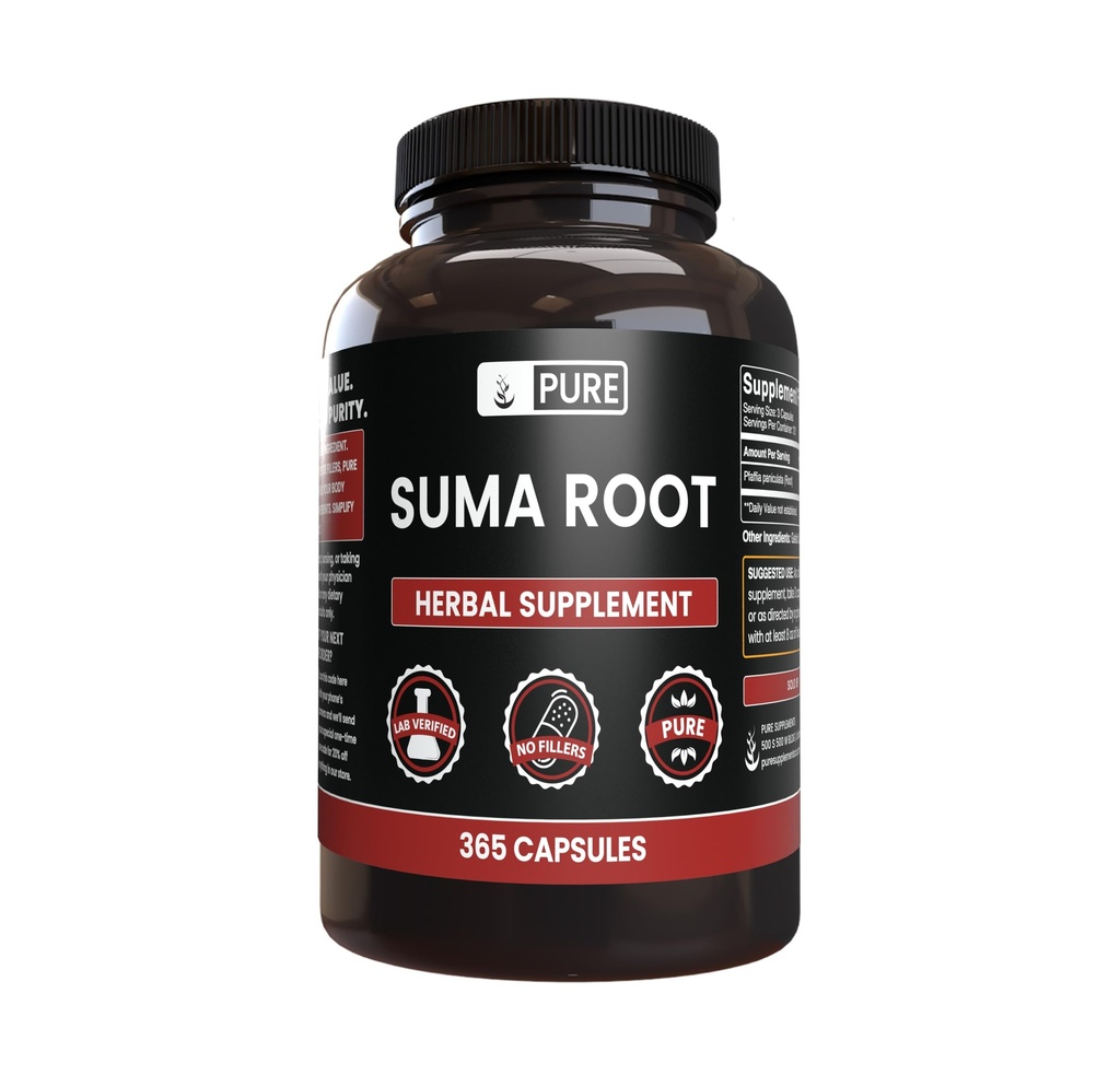 INGRÉDIENTS ORIGINAUX DE PURE Racine de Suma (365 Capsule), Pas de Magnésium ou de Rinceau, Toujours Pure, Verifié en laboratoire