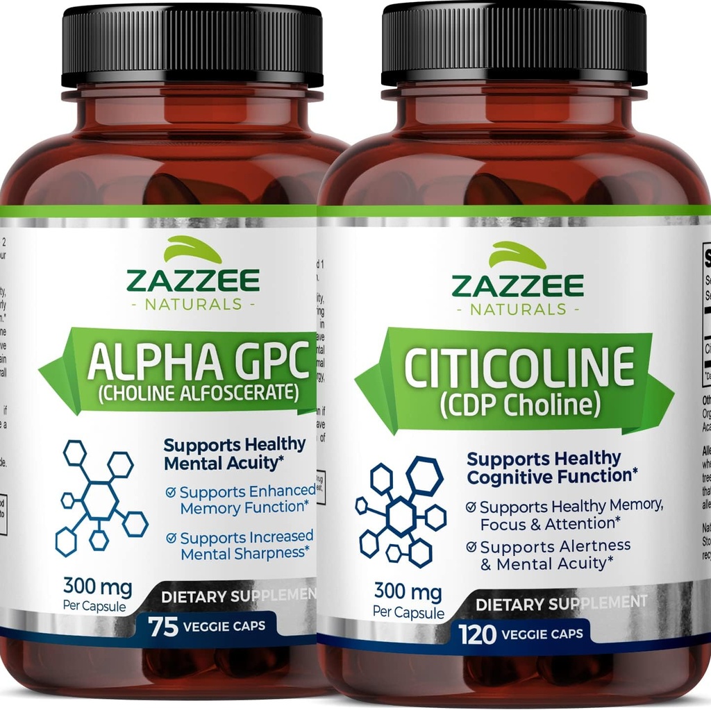 Zazzee Citicoline CDP Choline Capsules et Alpha GPC Choline Capsules