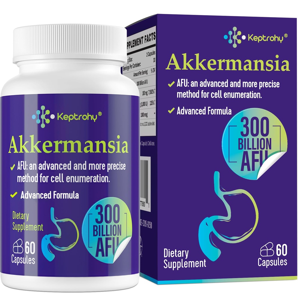 300 milliards d'AFU Akkermansia Probiotique pour les femmes et les hommes, Akkermansia Muciniphila pour plus de production GLP-1, Digestive, Gut & Immune, Gut Digestive Lining Function, 60 comte
