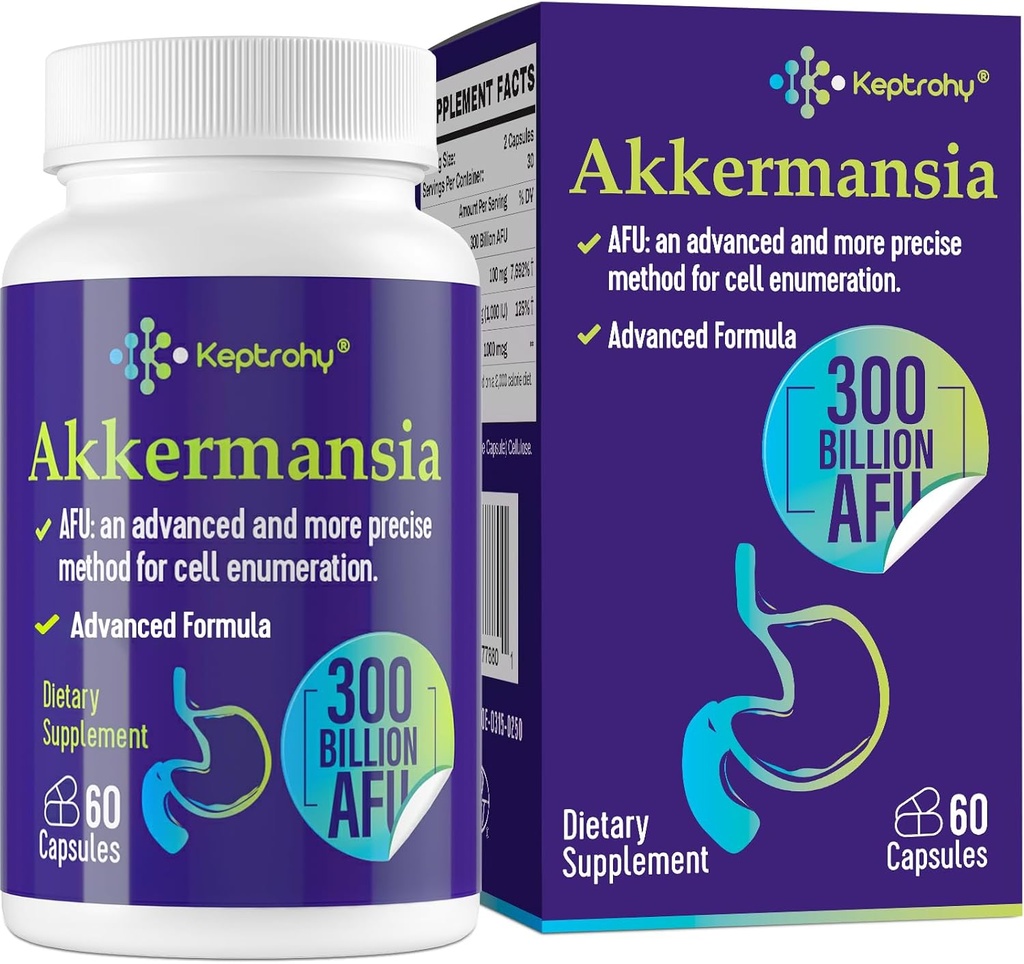 300 milliards d'AFU Akkermansia Probiotique pour les femmes et les hommes, Akkermansia Muciniphila pour plus de production GLP-1, Digestive, Gut & Immune, Gut Digestive Lining Function, 60 comte