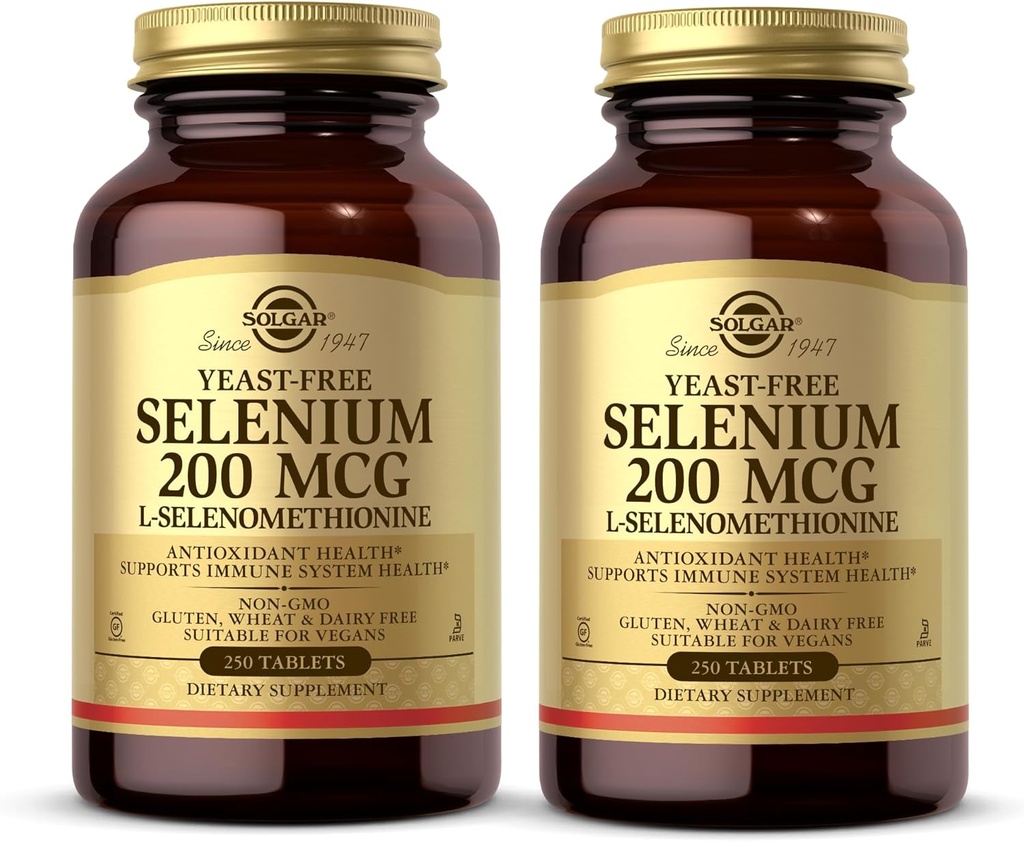 Sélénium sans levure 200 mcg - 250 comprimés, lot de 2 - Supporte le système antioxydant et immunitaire santé - Non-OGM, végétalien, sans gluten, sans laiterie, sans casher - 500 Total des portions