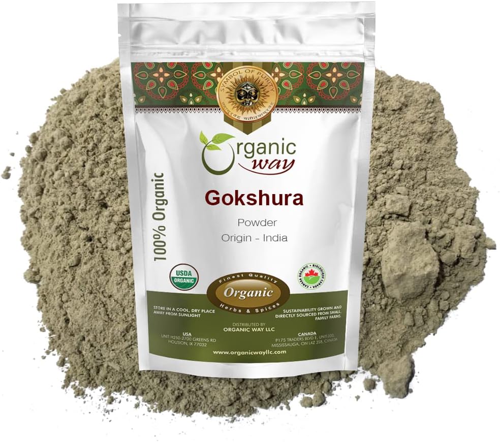 Organic Way Gokshura Powder (Tribulus Terrestris) - Organic & Kosher Certified | Raw, Vegan, Non GMO & Gluten Free | USDA Certified | Origin - India (1LBS/ 16Oz)