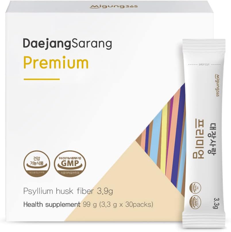 Daejang Sarang (Premium, 30 bâtons) - Psyllium Husk Dietary Fiber Supplément pour la santé digestive et le soulagement de la constipation. Ingrédients naturels à base végétale, formule douce 4,960mg.
