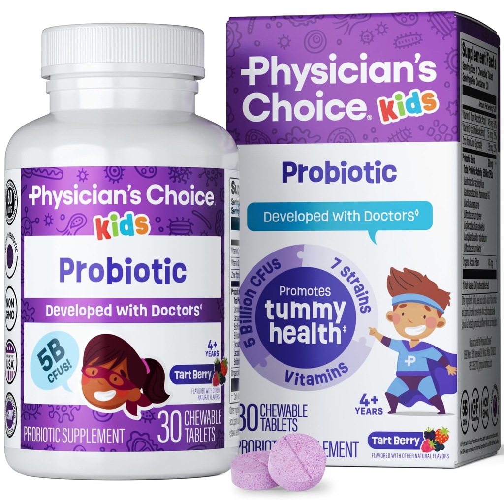 CHOIX du médecin Probiotiques pour les enfants - 7 souches variées, prébiotiques organiques, vitamines et minéraux - cliniquement étudié L. Rhamnosus GG - Immune et soutien digestif - Pas de sucre ou de colorant artificiel