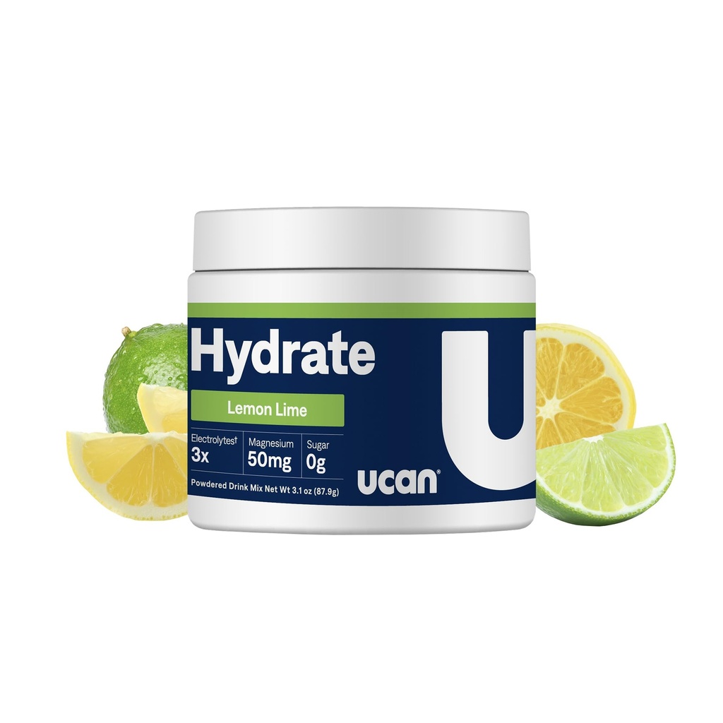 Mélange de boissons électrolytiques hydratantes UCAN (Lemon-Lime, 30 portions) sans sucre, kéto-friendly, végétalien, non OGM, poudre d'électrolyte sans gluten avec potassium et magnésium pour les coureurs et les athlètes