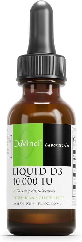 DAVINCI Labs Liquide D3 10 000 UI - Aide à soutenir la santé osseuse, immunitaire et la santé cardiaque avec la vitamine D3 - Sans gluten et végétarien - 1 Fl Oz (30 portions)