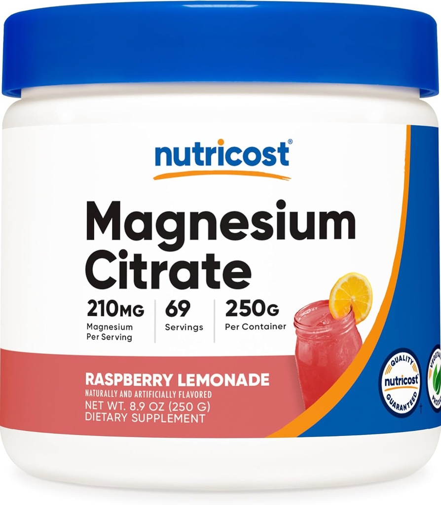 Poudre de citrate de magnésium Nutricost (Lémonade aux framboises, 250 grammes)