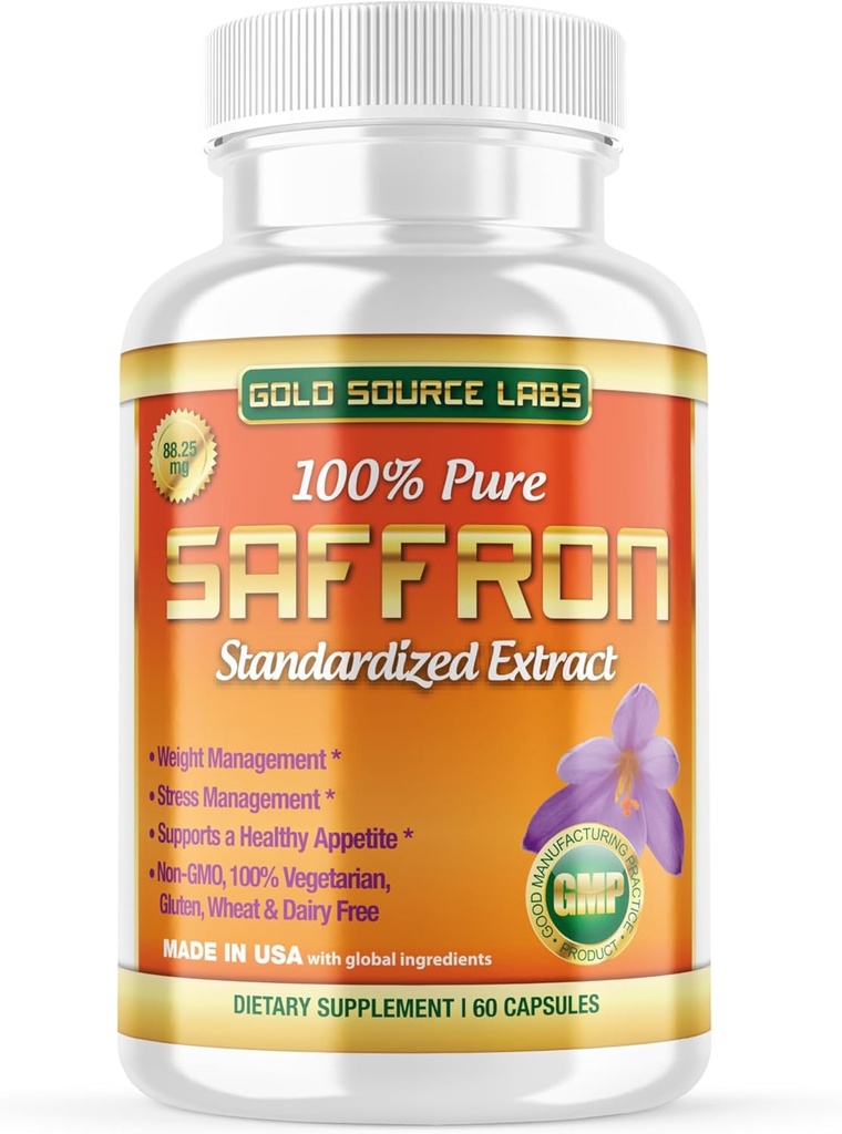 Supplément d'extrait de safran - 88,25 mg Capsules avec extrait de safran standardisé ,3% poudre de safran pur, 60 pilules végétariennes de force maximale - supplément d'appétit et d'œil premium