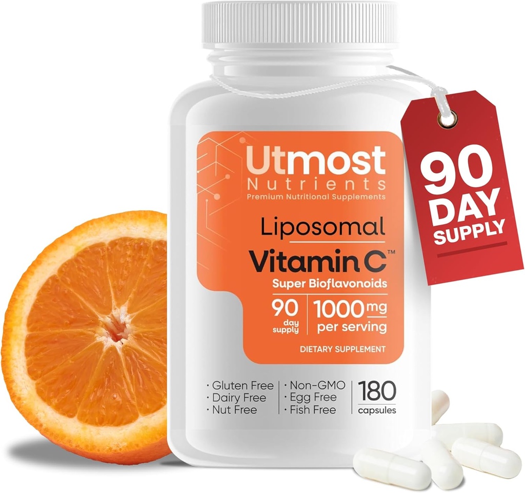 Vitamine C liposomique - 1000MG VIT C & 100MG Complexe Super Bioflavonoïde pour un bien-être amélioré.