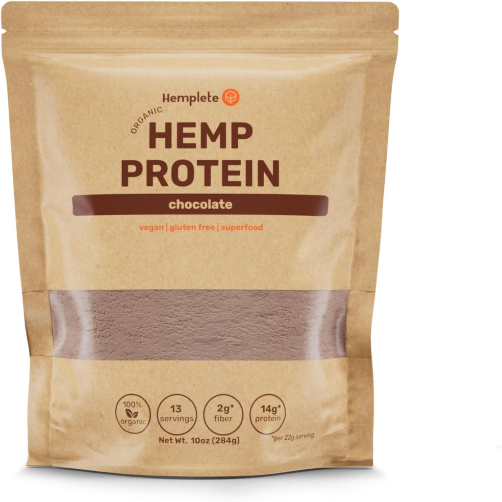 Hemp Vegan Protein Powder for Heart and Brain Health, Easy to Digest Chocolate Powder Drink with Plant Protein for Muscle Building and Recovery, 9 Essential Amino Acids (Chocolate, 10 ounces)