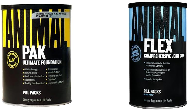 Animal Pak - Commodité tout-en-un Vitamine & Supplément Pack & Flex – Complete Joint Support Supplément – Contient Curcumine de racine curcumine – Aide à réparer et restaurer les joints – 44 Packs