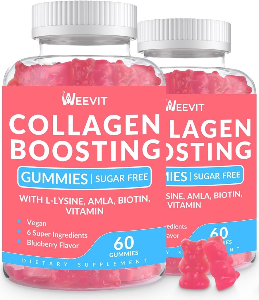 Gommies de rappel de collagène, Gommies de collagène végétalien pour les femmes avec L-Lysine, Amla, Biotine, Vitamine C, A, E, Supplément de rappel de collagène pour ongles de peau de cheveux