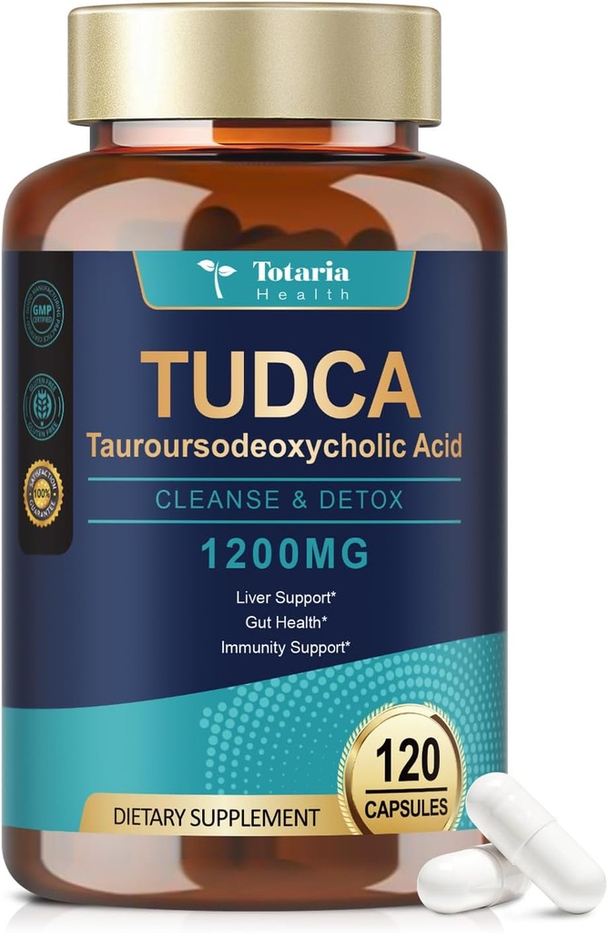 Totaria TUDCA Bile Salts 1200mg (acide Tauroursodeoxycholique), 120 Capsules, Ultra Strength Pure TUDCA Suppléments hépatiques, Nettoyage et réparation du foie et de la végane