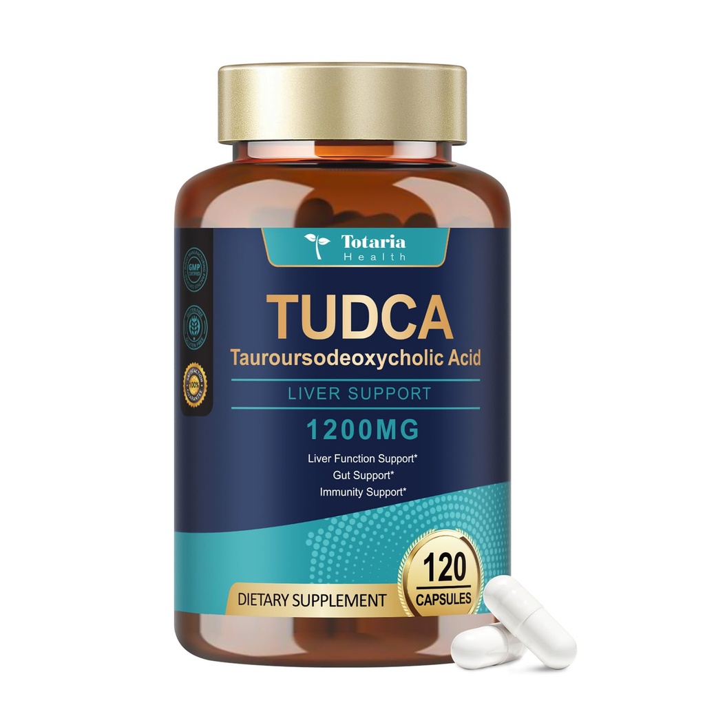 Totaria TUDCA Bile Salts 1200mg (acide Tauroursodeoxycholique), 120 Capsules, Ultra Strength Pure TUDCA Suppléments hépatiques, Nettoyage et réparation du foie et de la végane