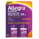 Allegra 24 heures de soulagement d'allergie intérieure et extérieure 180mg 55 comprimés, boîte de 2 (110 ct.)