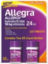 Allegra 24 heures de soulagement d'allergie intérieure et extérieure 180mg 55 comprimés, boîte de 2 (110 ct.)