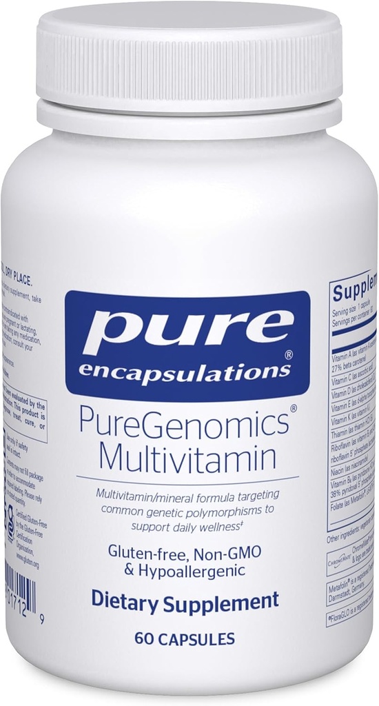Pure Encapsulations PureGenomics Multivitamine - Supplément pour soutenir les besoins nutritionnels des variations génétiques communes - avec vitamine A, B, C, D, E, K & Minéraux - 60 Capsules