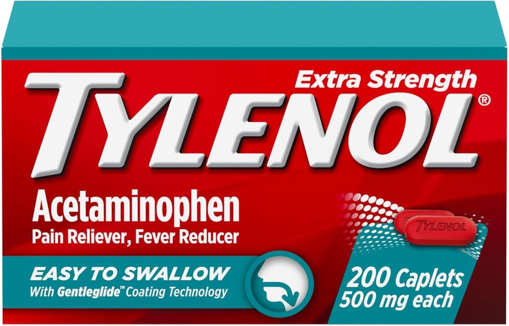 Tylenol Extra Strength Facile à avaler Acétaminophène, analgésique et réducteur de fièvre Caplets enduits pour adultes avec technologie Gentleglide, 500 mg Extra Strength Acétaminophène, 200 ct