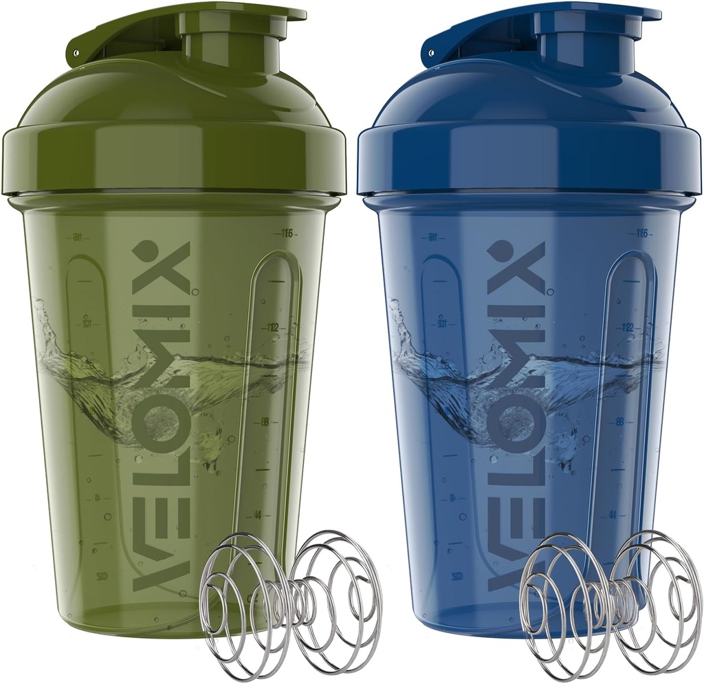 VELOMIX -2 Pack- Bouteilles de shaker protéinique de 20 oz pour les mélanges protéiniques - 2x Whisk filaire