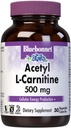 Bluebonnet Nutrition Acétyl L-Carnitine, Transport Acides gras, stimule l'énergie cellulaire, sans soja et sans gluten, certifié Casher, végétalien, 30 capsules végétales, blanc, 500mg