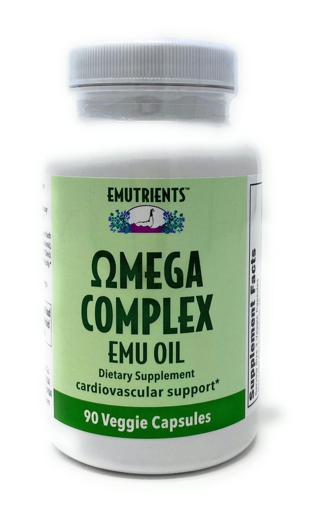 Montana Emu Ranch - Emutrients Omega Complex Emu Oil 750mg (90) Veggie Caps - Supplément alimentaire pour le soutien cardiovasculaire* - Omega 3, 6, 7 et 9