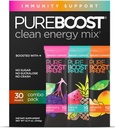 Pureboost Immune Clean Energy Booster, rafraîchir le mélange de boisson énergétique et supplément d'immunité avec Elderberry, 1 200 mg de vitamine C, vitamines A + D et zinc. Sans sucre (Combo Pack, 30 Compte)