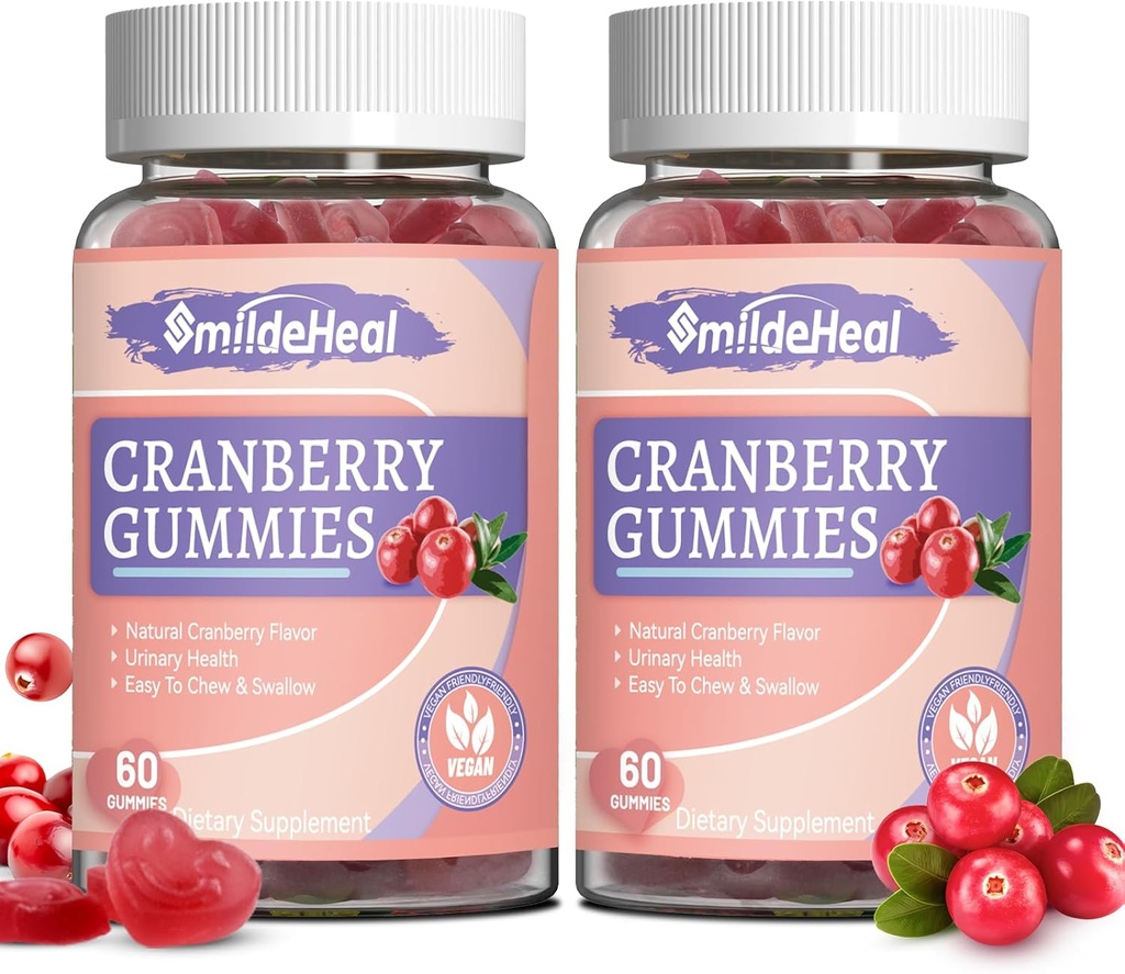 Gummies de canneberges 1000mg, Suppléments de canneberges pour les femmes, avec D-Mannose 250mg, Gummies probiotiques pour les femmes, santé du trac urinaire, goût de canneberge, aucun OGM, 60 Nombre (paquet de 2)