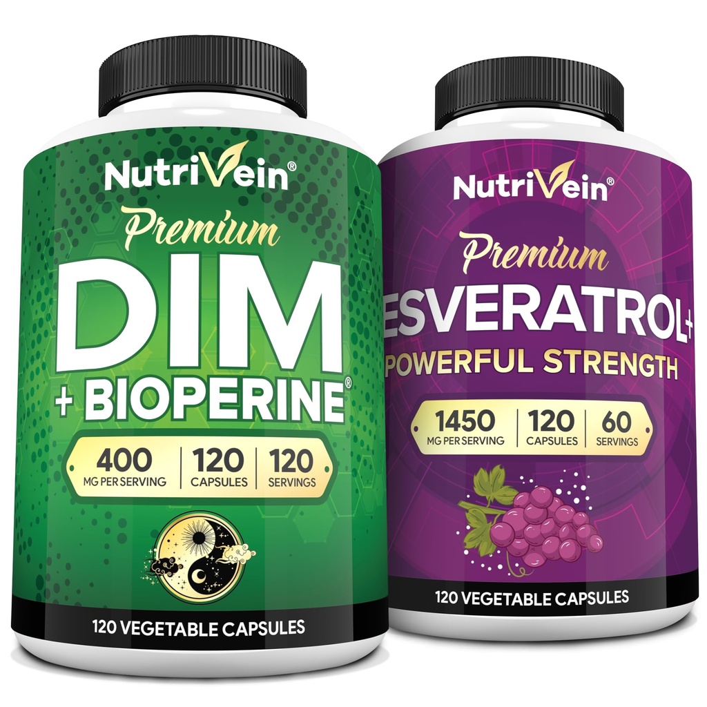 Nutrivein Premium Resveratrol Capsules et le supplément DIM: Supplément de resvératrol haute absorption et DIM pour la récupération, l'équilibre et la vitalité