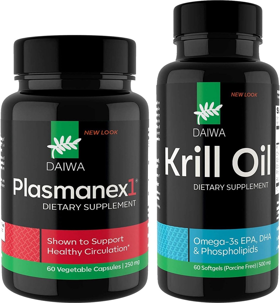 Daiwa Plasmanex 1 – Supplément de circulation sanguine + Daiwa Huile de krill – Capsules d'huile de krill Omega 3