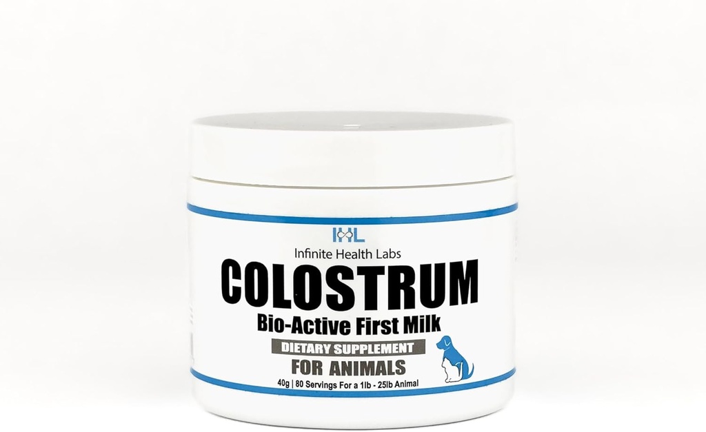 Colostrum bioactif pour chiens, chats, chiots, chatons et animaux de compagnie - Supplément quotidien en poudre de colostrum 40g (80 portions)
