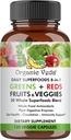 Bio Veda Super Greens Rouges Veggies Capsules - 8 sur 1 Daily 30 Superfoods bio entiers Supplément Fruits et légumes - Papaya Enzymes, Spiruline, Chlorella, Moringa, Beet, Turmeric - 120 Vegan