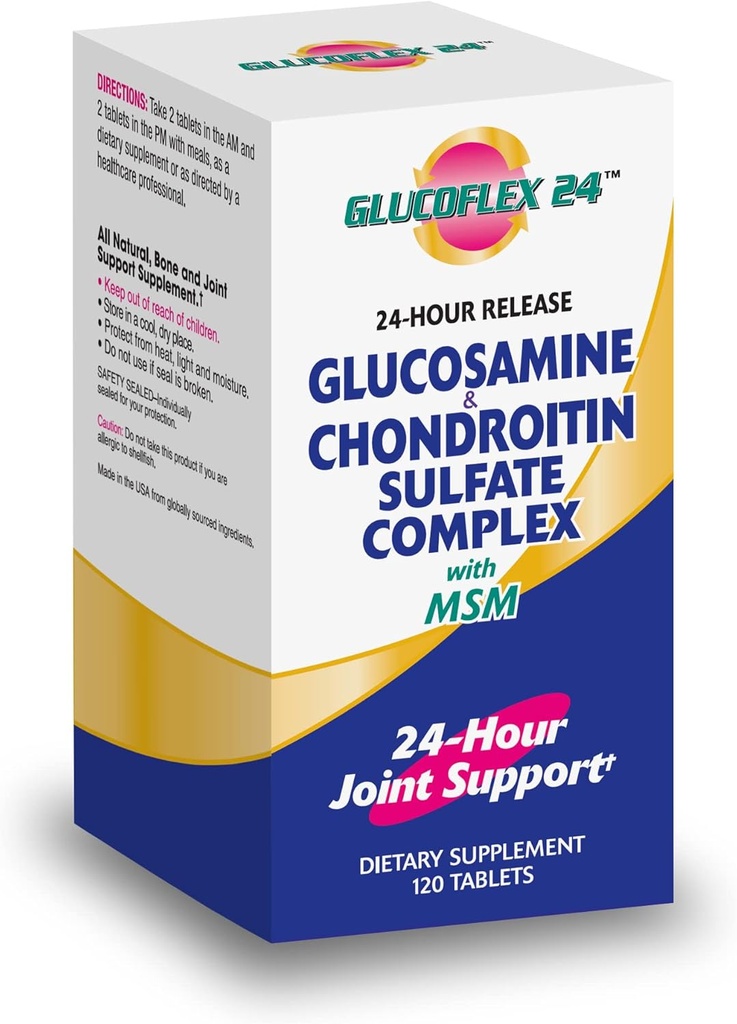 Glucoflex Glucosamine & Sulfate de Chondroïtine avec MSM, soutien de 24 heures, os sains, soutient la mobilité saine, 30 portions, 120 comtes
