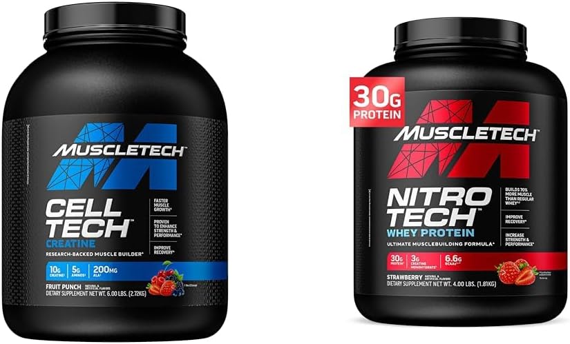 MuscleTech Cell-Tech Creatine Powder & Nitro-Tech Whey Protein Powder Builder & Recovery Formule de 6 lbs Creatine & 4 lbs Whey