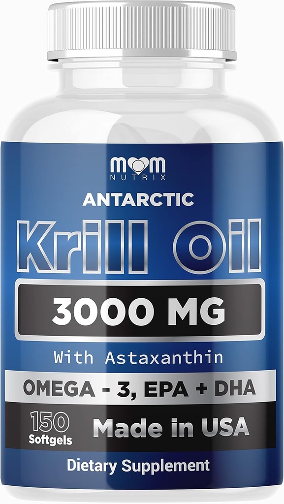 MOM NUTRIX Antarctique Krill Oil Supplément - 150 Softgels - High Absorption EPA, DHA, Astaxanthin & Phospholipide - Pas d'arrière-goût de poisson comme l'huile de poisson - Fabriqué aux États-Unis