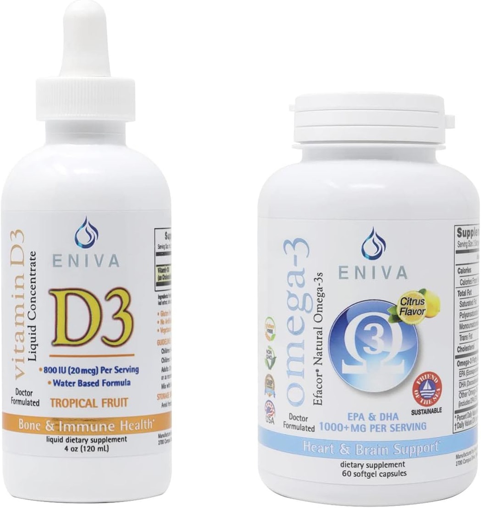 Eniva Omega 3 Huile de poisson de qualité supérieure Haute EPA/DHA et Vitamine liquide D3 (120 mL)