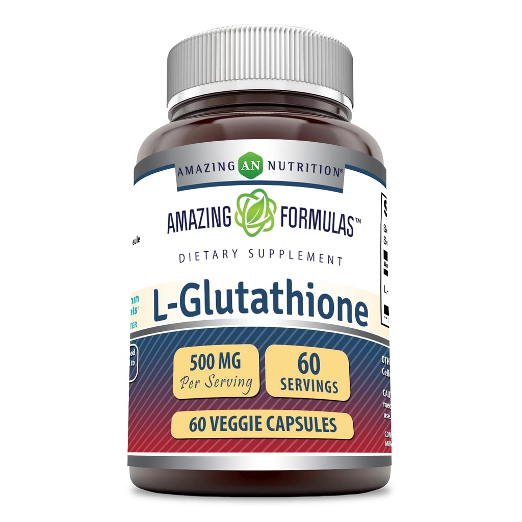 Amazing Formulas Reduced L-Glutathione Supplement | 500 Mg Per Serving | Veggie Capsules | Non-GMO | Gluten Free | Made in USA (1 Pack | 60 Count)