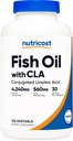 Huile de poisson Nutricost avec CLA (120 Softgels) - 4240mg Huile de poisson et 560mg acide linoléique conjugué par portion, sans OGM, sans gluten, 30 portions