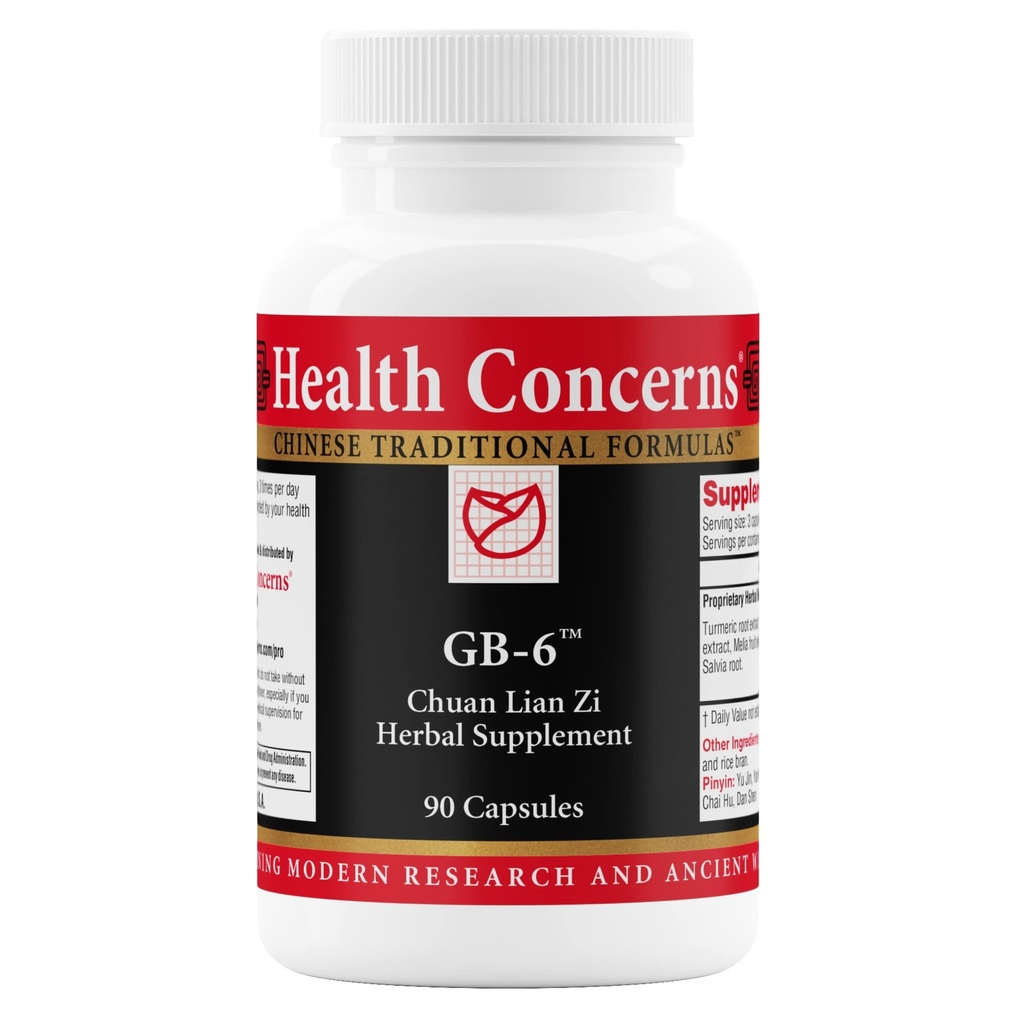 Préoccupations de santé GB-6 – Supplément de soutien à la vésicule – Chuan Lian Zi Formule à base de plantes – Soutien naturel à la vésicule – Bupleurum, Turmeric, Extraits de racine de dandelion – Capsules à base de plantes chinoises – 90 Capsules