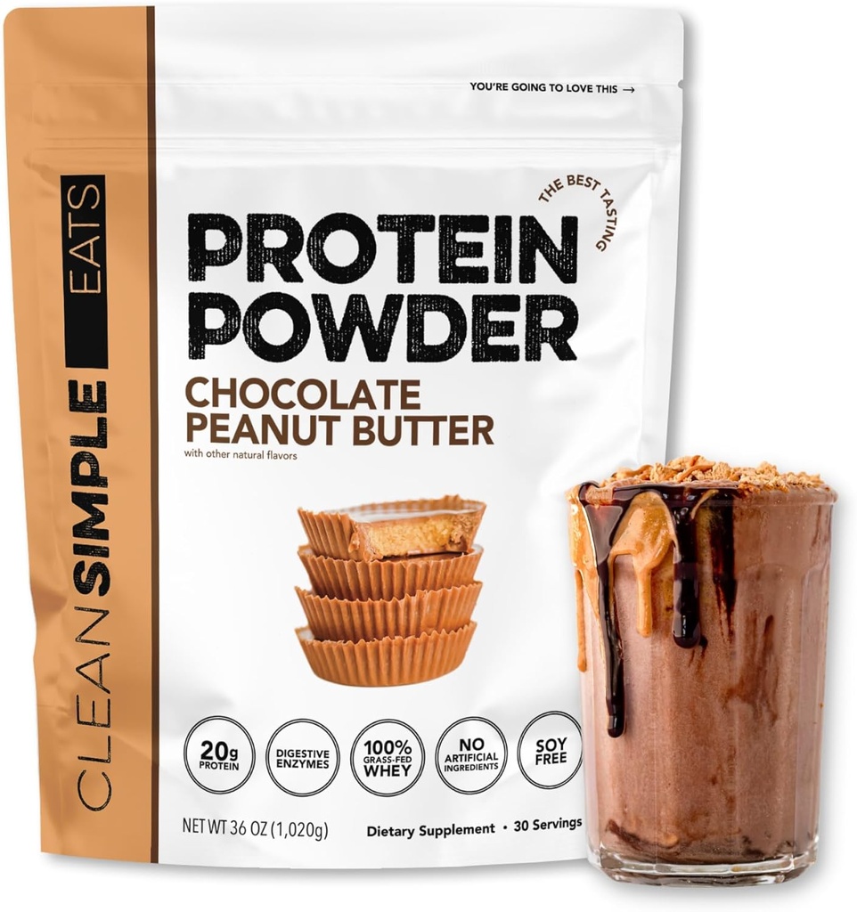 Nettoyez la poudre de protéines de lactosérum, le beurre d'arachide au chocolat naturellement sucré, la poudre de protéines de fécule 100% de gazon avec des enzymes digestives et aucun ingrédient artificiel, sans gluten, 30 portions