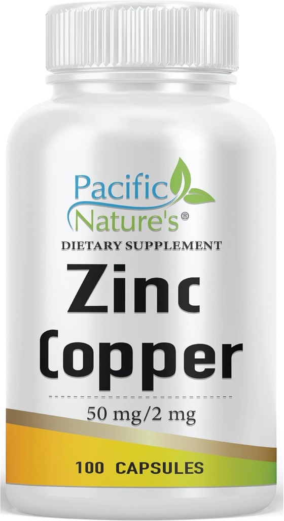 Supplément de cuivre de zinc (100 capsules) avec 50mg de gluconate de zinc, 2mg de sulfate de cuivre pour le support immunitaire - sans gluten, non-OGM