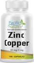 Supplément de cuivre de zinc (100 capsules) avec 50mg de gluconate de zinc, 2mg de sulfate de cuivre pour le support immunitaire - sans gluten, non-OGM