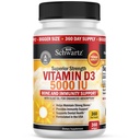 Vitamine D3 5000 UI (125 mcg) Supplément de soutien immunitaire naturel, force osseuse, fonction musculaire saine, avec l'huile d'olive pour la plus grande absorption, sans gluten et sans OGM, 1 an d'approvisionnement, 360 softgels